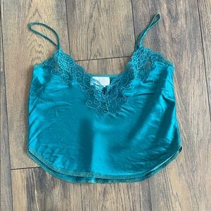 Vintage Silk Teal Lace Trim Camisole